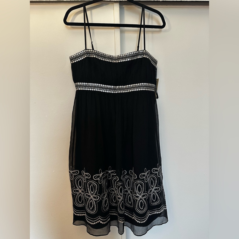 Maggie London -  Black Silk Dress with Embroidery - Size 10